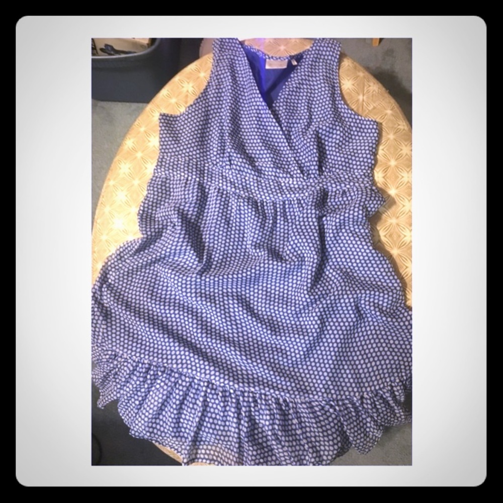 Avenue Blue/White Polka Dot Ruffle Detail Dress 👗